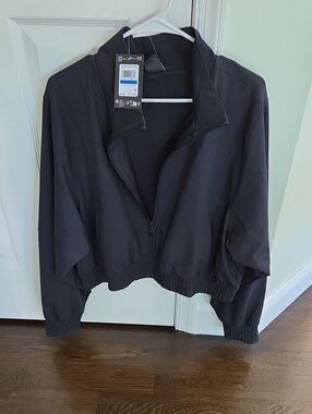 Under Armour Black Cropped Bomber Jacket with Stand Collar